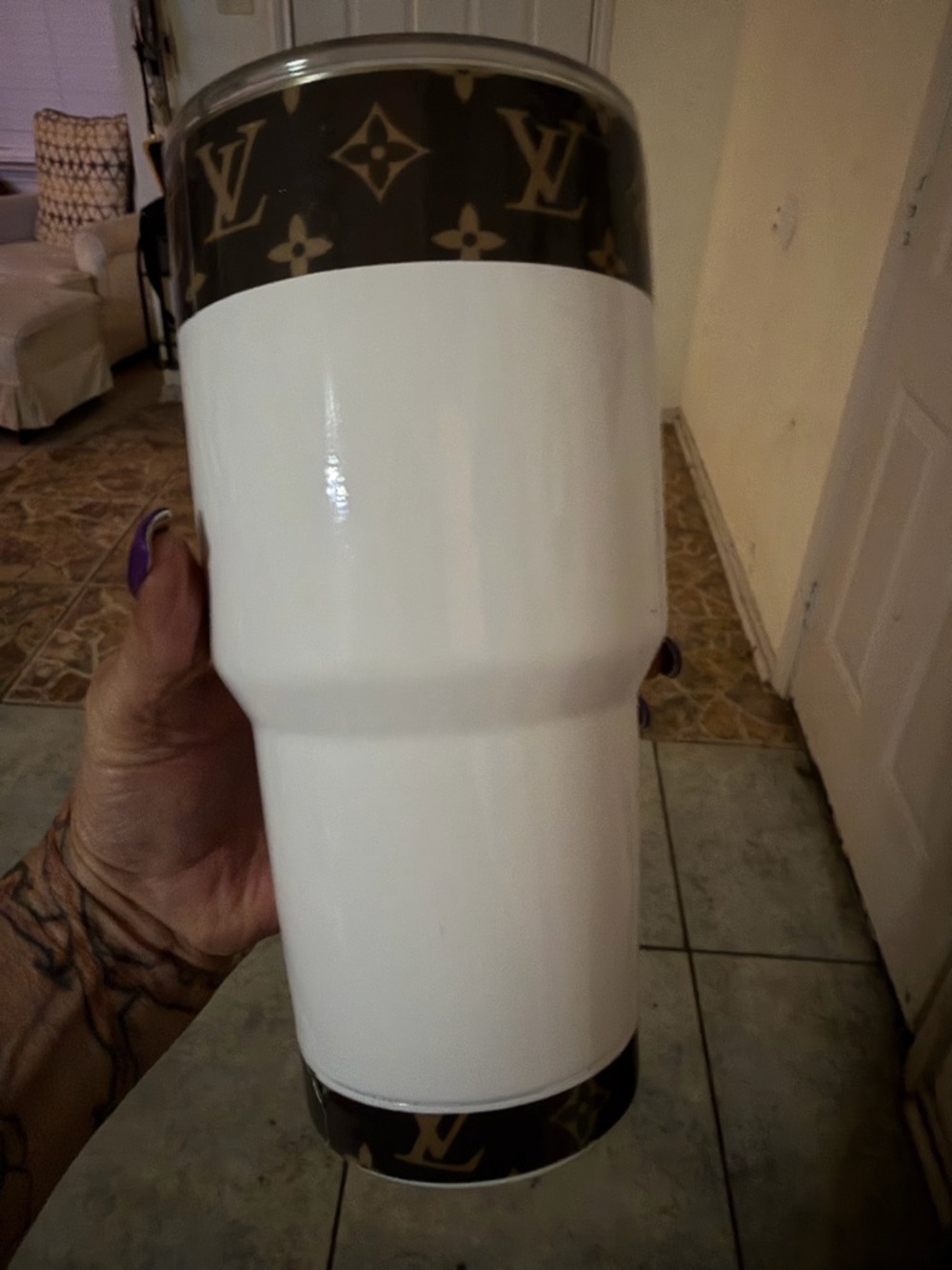 Louis Vuitton 40 oz White Travel Tumbler with Monogram Trim